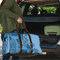 Talofa Samoa Mamanu Siapo Mix Malu Travel Bag Cool Blue Frangipani and Turtles