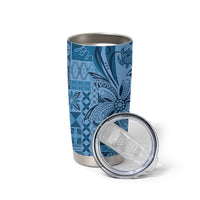 Talofa Samoa Mamanu Siapo Mix Malu Tumbler Cup Cool Blue Frangipani and Turtles