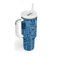 Talofa Samoa Mamanu Siapo Mix Malu Tumbler With Handle Cool Blue Frangipani and Turtles