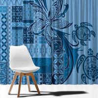 Talofa Samoa Mamanu Siapo Mix Malu Window Curtain Cool Blue Frangipani and Turtles