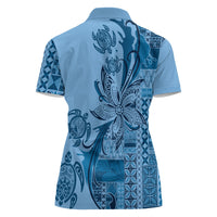 Talofa Samoa Mamanu Siapo Mix Malu Women Polo Shirt Cool Blue Frangipani and Turtles LT7 - Polynesian Pride