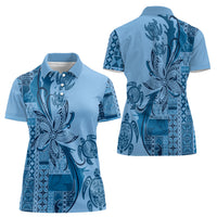 Talofa Samoa Mamanu Siapo Mix Malu Women Polo Shirt Cool Blue Frangipani and Turtles LT7 - Polynesian Pride
