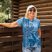 Talofa Samoa Mamanu Siapo Mix Malu Women Polo Shirt Cool Blue Frangipani and Turtles LT7 - Polynesian Pride