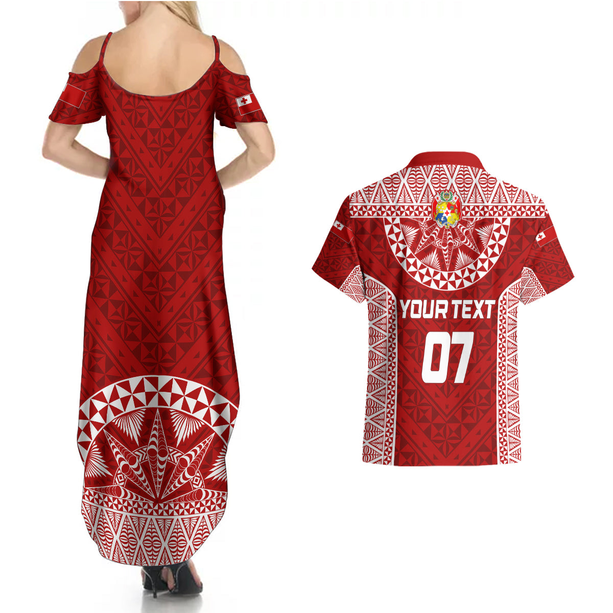 Personalised Tonga Rugby Couples Matching Summer Maxi Dress and Hawaiian Shirt Mate Ma'a Tonga Champions LT7 - Polynesian Pride