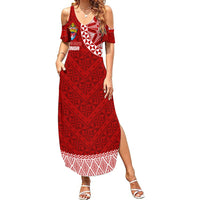 Personalised Tonga Rugby Summer Maxi Dress Mate Ma'a Tonga Champions LT7 Women Red - Polynesian Pride