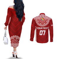 Personalised Tonga Rugby Couples Matching Off The Shoulder Long Sleeve Dress and Long Sleeve Button Shirts Ikale Tahi Champions World Cup 2023 LT7 - Polynesian Pride
