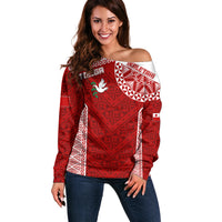Personalised Tonga Rugby Off Shoulder Sweater Ikale Tahi Champions World Cup 2023 LT7 Women Red - Polynesian Pride