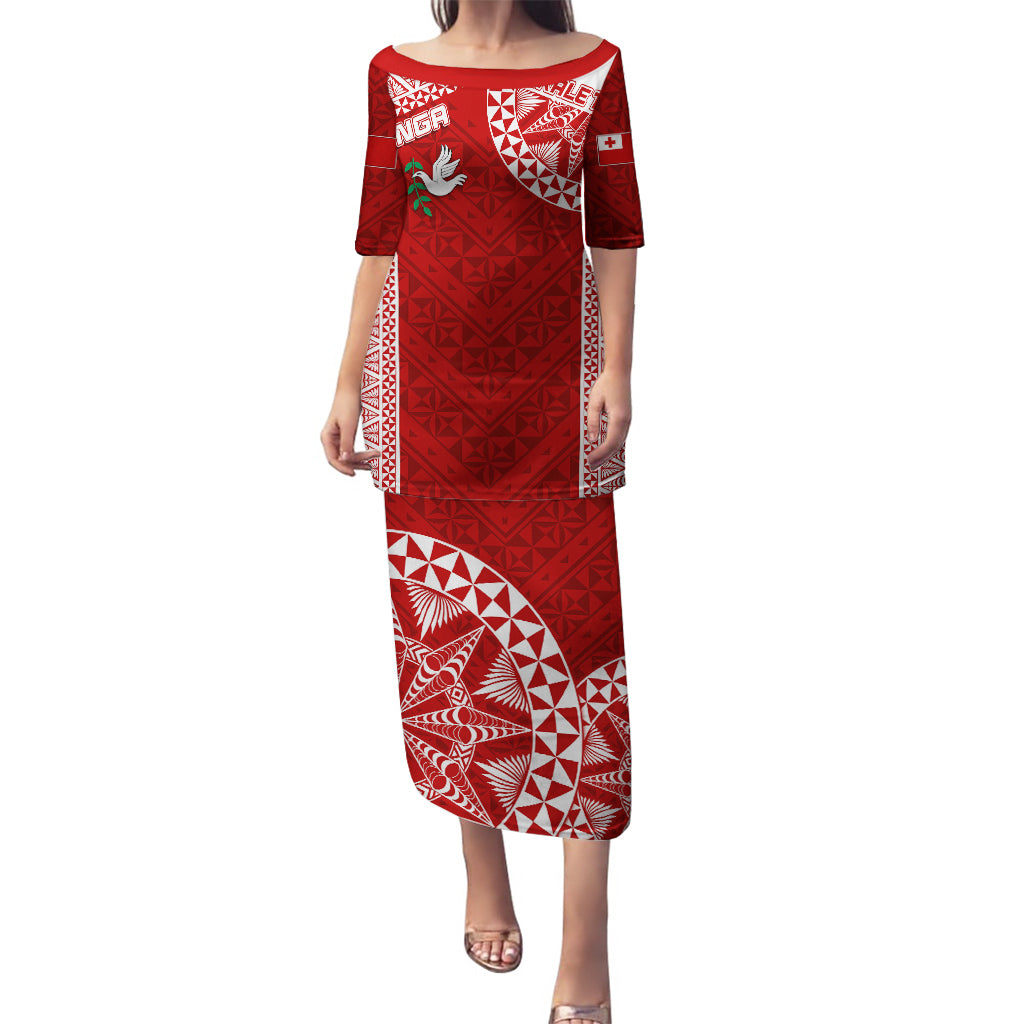 Personalised Tonga Rugby Puletasi Ikale Tahi Champions World Cup 2023 LT7 Long Dress Red - Polynesian Pride