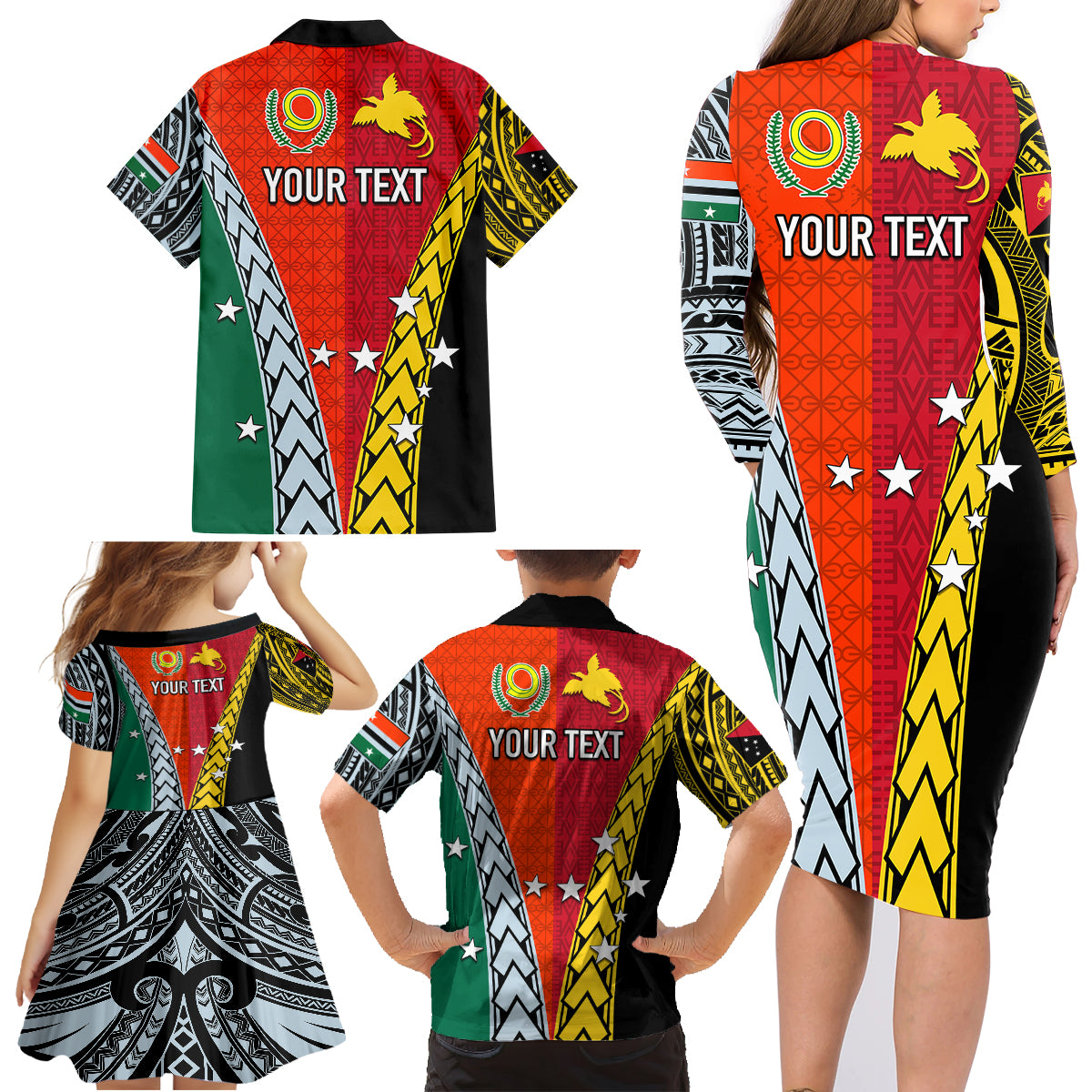 Personalised Papua New Guinea Mix Penama Family Matching Long Sleeve Bodycon Dress and Hawaiian Shirt Tribal Patterns Half-Half Style LT7 - Polynesian Pride