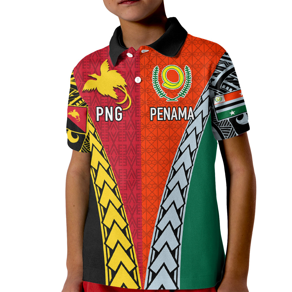 Personalised Papua New Guinea Mix Penama Kid Polo Shirt Tribal Patterns Half-Half Style LT7 Kid Colorful - Polynesian Pride