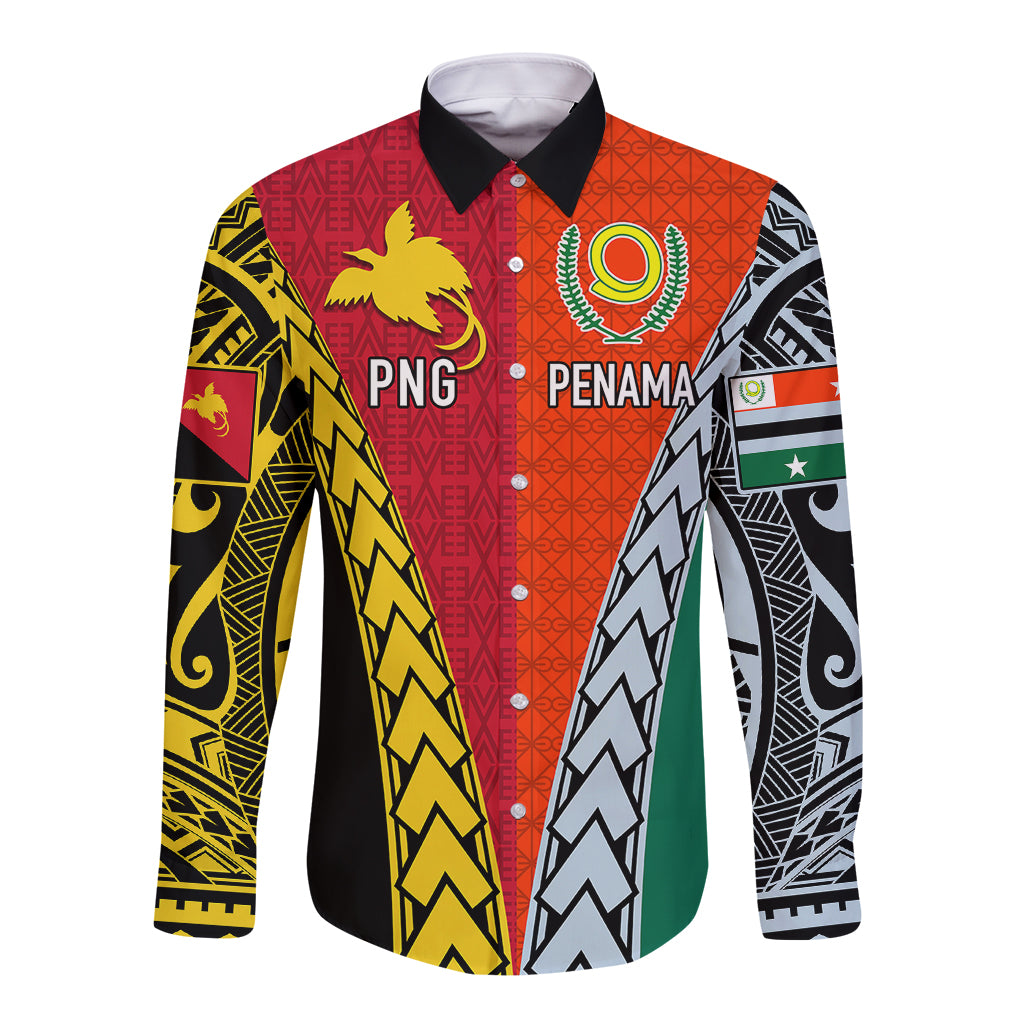 Personalised Papua New Guinea Mix Penama Long Sleeve Button Shirt Tribal Patterns Half-Half Style LT7 Unisex Colorful - Polynesian Pride