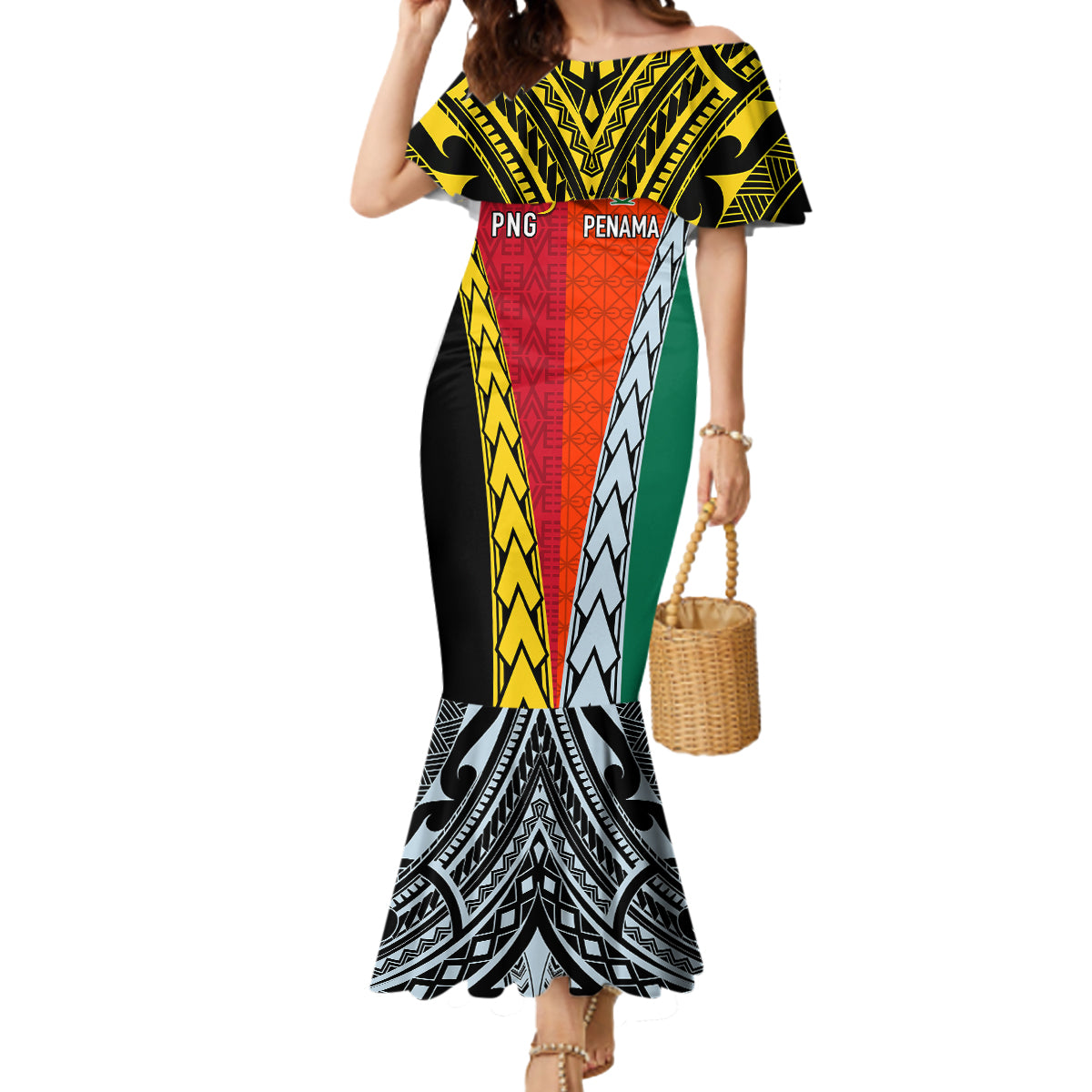 Personalised Papua New Guinea Mix Penama Mermaid Dress Tribal Patterns Half-Half Style LT7 Women Colorful - Polynesian Pride