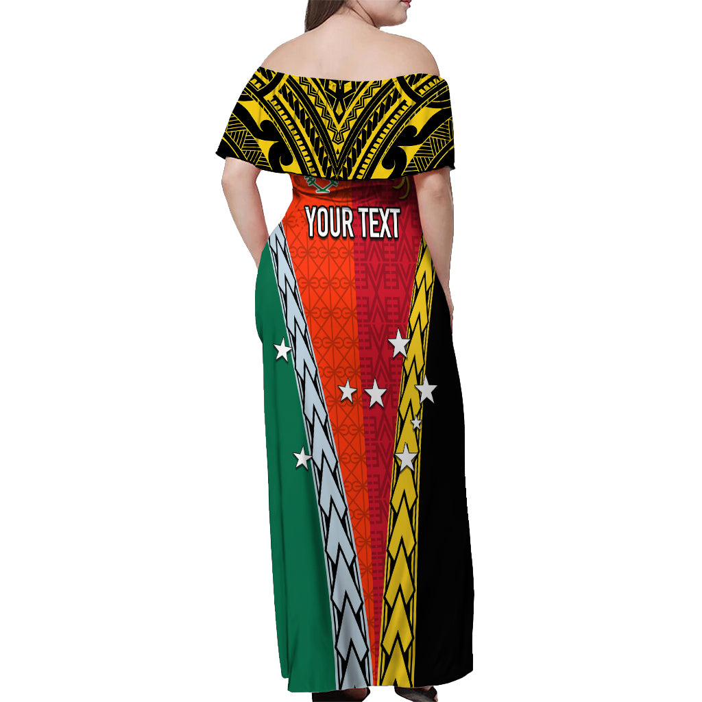 Personalised Papua New Guinea Mix Penama Off Shoulder Maxi Dress Tribal Patterns Half-Half Style LT7 - Polynesian Pride