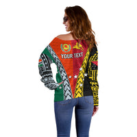 Personalised Papua New Guinea Mix Penama Off Shoulder Sweater Tribal Patterns Half-Half Style LT7 - Polynesian Pride