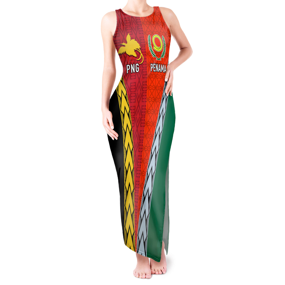 Personalised Papua New Guinea Mix Penama Tank Maxi Dress Tribal Patterns Half-Half Style LT7 Women Colorful - Polynesian Pride