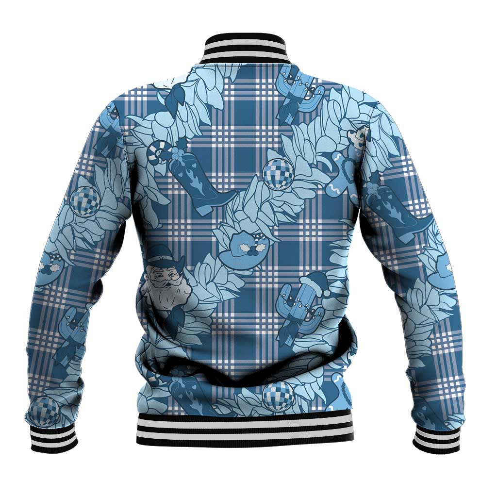 Blue Palaka Hawaii Cowboy Christmas Baseball Jacket Paniolo Mix Maile Lei - Polynesian Pride