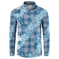 Blue Palaka Hawaii Cowboy Christmas Button Sweatshirt Paniolo Mix Maile Lei - Polynesian Pride