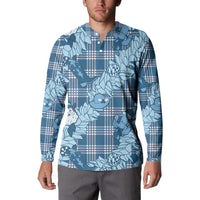 Blue Palaka Hawaii Cowboy Christmas Button Sweatshirt Paniolo Mix Maile Lei - Polynesian Pride
