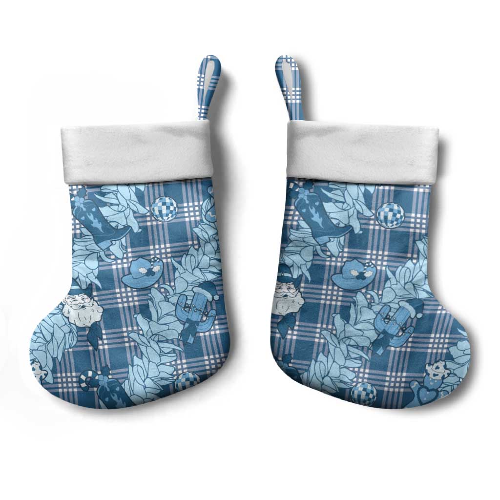 Blue Palaka Hawaii Cowboy Christmas Stocking Paniolo Mix Maile Lei - Polynesian Pride