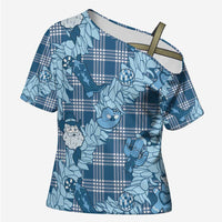 Blue Palaka Hawaii Cowboy Christmas Cross Shoulder Shirt Paniolo Mix Maile Lei - Polynesian Pride