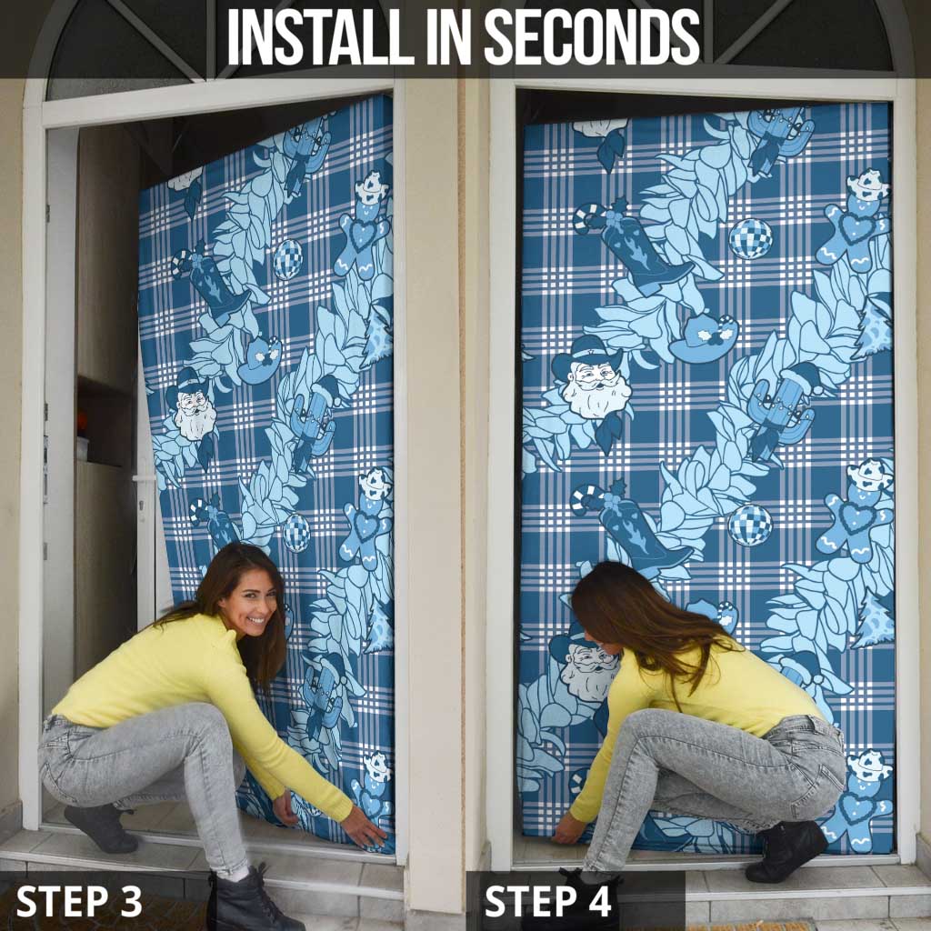 Blue Palaka Hawaii Cowboy Christmas Door Cover Paniolo Mix Maile Lei - Polynesian Pride