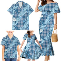 Blue Palaka Hawaii Cowboy Christmas Family Matching Mermaid Dress and Hawaiian Shirt Paniolo Mix Maile Lei - Polynesian Pride
