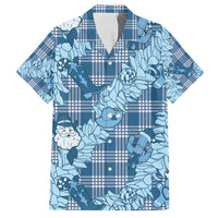 Blue Palaka Hawaii Cowboy Christmas Family Matching Off Shoulder Short Dress and Hawaiian Shirt Paniolo Mix Maile Lei - Polynesian Pride