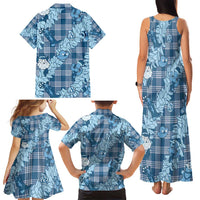Blue Palaka Hawaii Cowboy Christmas Family Matching Tank Maxi Dress and Hawaiian Shirt Paniolo Mix Maile Lei - Polynesian Pride