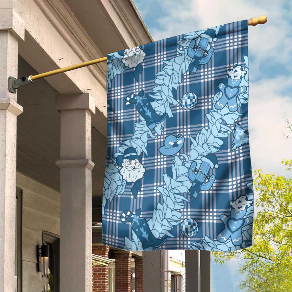 Blue Palaka Hawaii Cowboy Christmas Garden Flag Paniolo Mix Maile Lei - Polynesian Pride