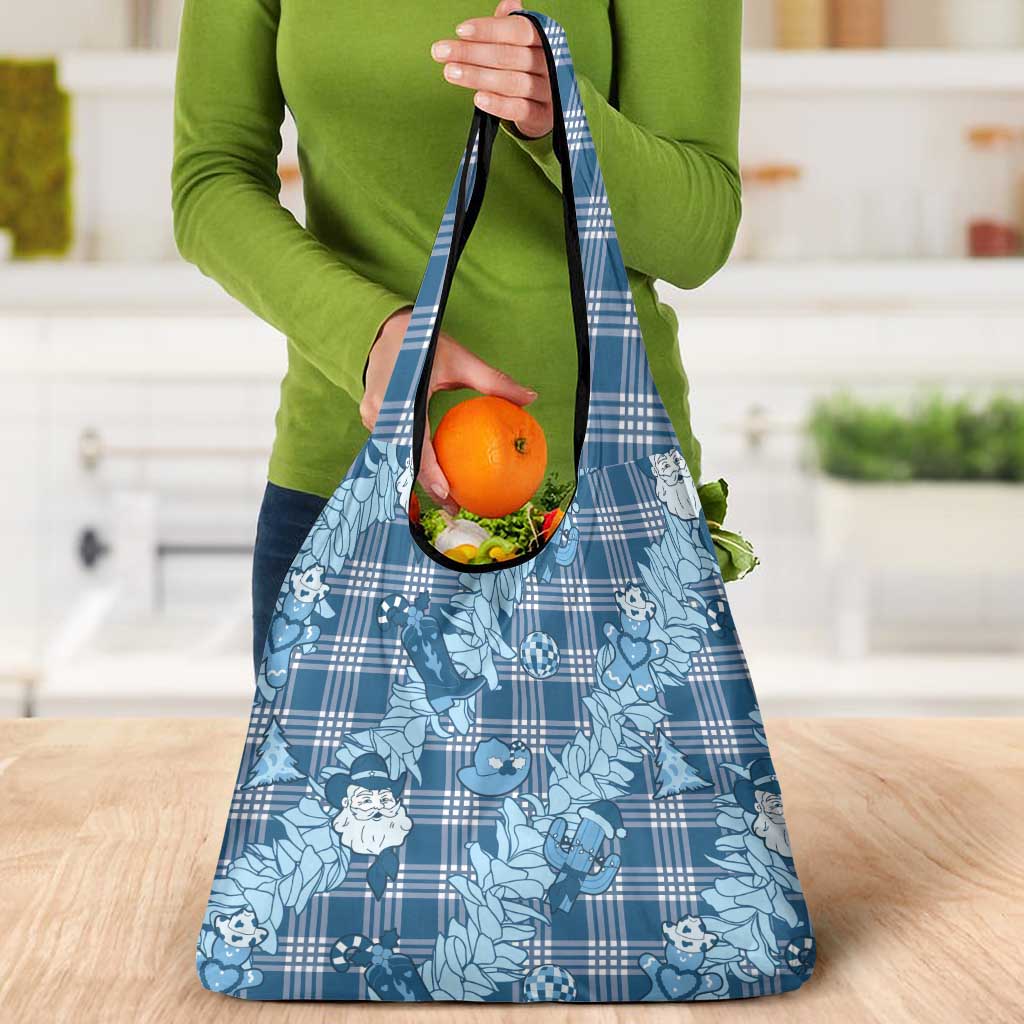 Blue Palaka Hawaii Cowboy Christmas Grocery Bag Paniolo Mix Maile Lei - Polynesian Pride
