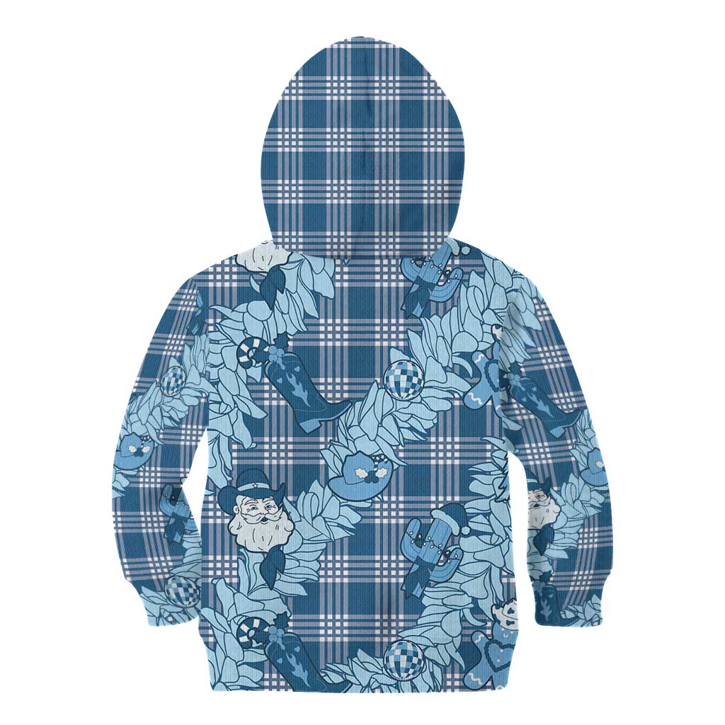 Blue Palaka Hawaii Cowboy Christmas Kid Hoodie Paniolo Mix Maile Lei - Polynesian Pride