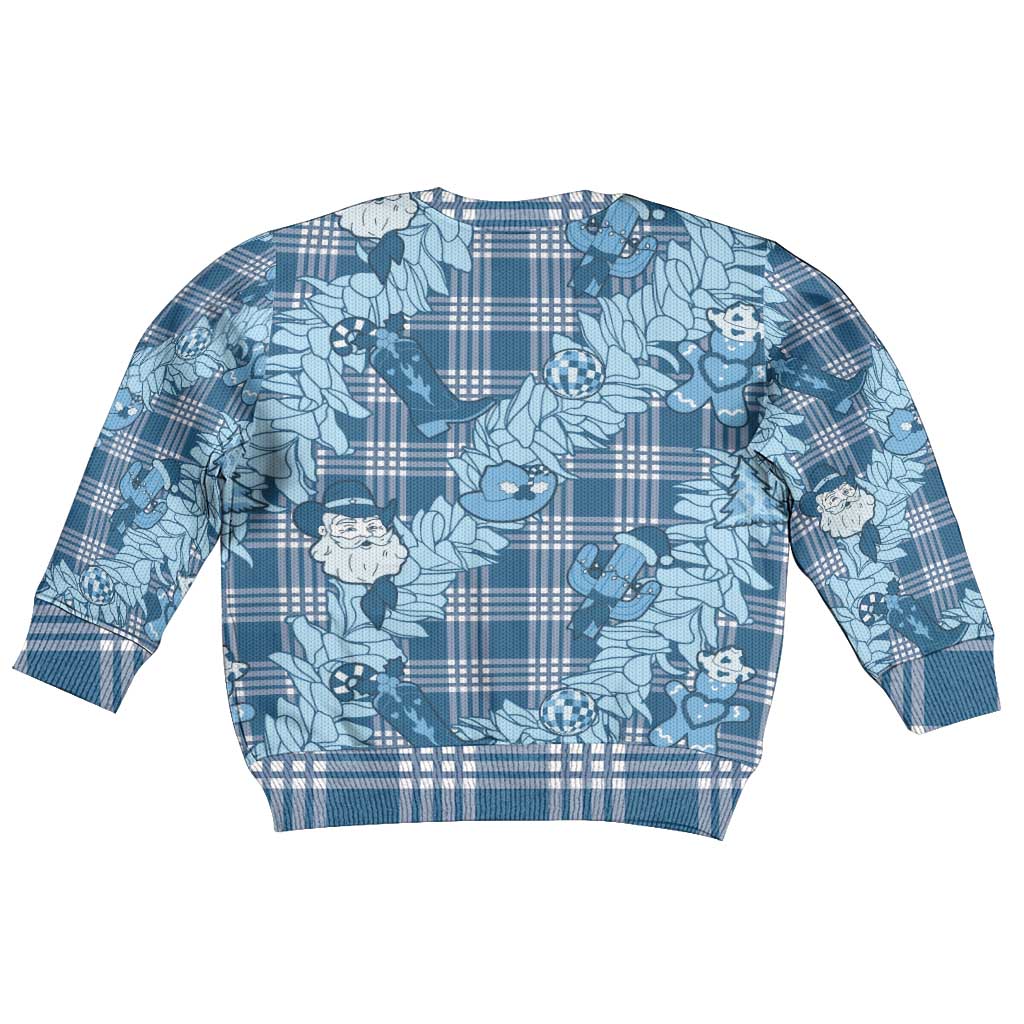 Blue Palaka Hawaii Cowboy Christmas Kid Ugly Christmas Sweater Paniolo Mix Maile Lei - Polynesian Pride