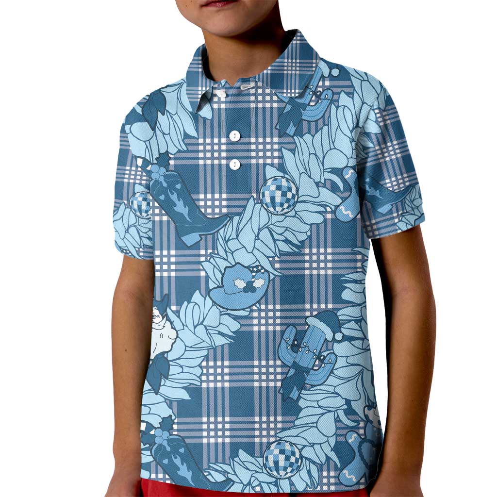 Blue Palaka Hawaii Cowboy Christmas Kid Polo Shirt Paniolo Mix Maile Lei - Polynesian Pride