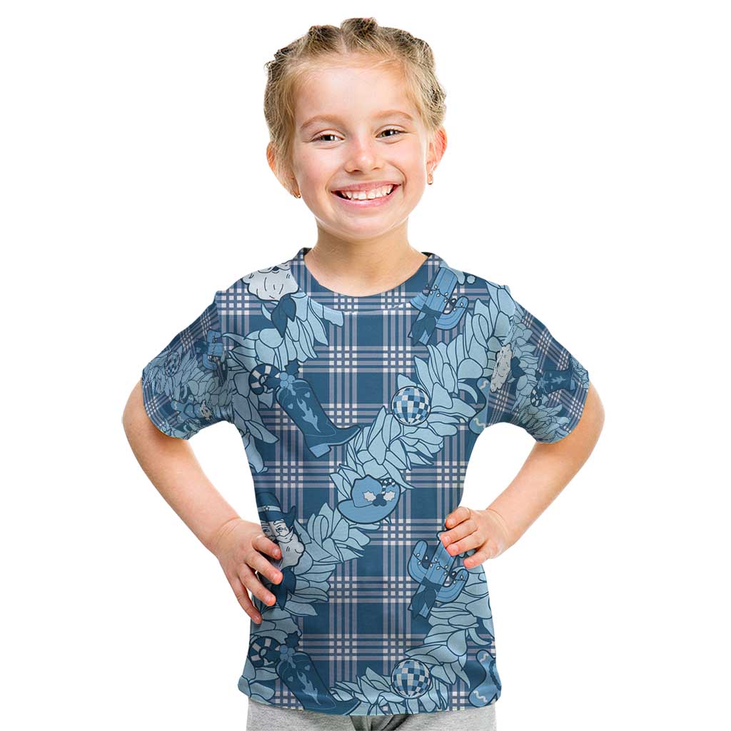 Blue Palaka Hawaii Cowboy Christmas Kid T Shirt Paniolo Mix Maile Lei - Polynesian Pride