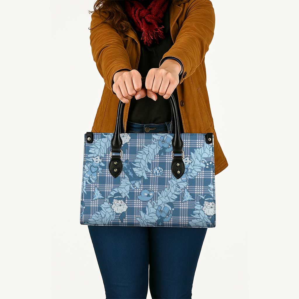 Blue Palaka Hawaii Cowboy Christmas Leather Bag Paniolo Mix Maile Lei - Polynesian Pride