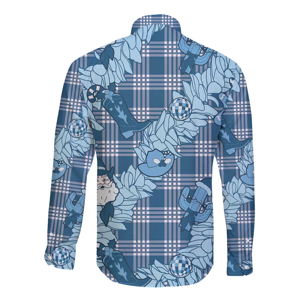 Blue Palaka Hawaii Cowboy Christmas Long Sleeve Button Shirt Paniolo Mix Maile Lei - Polynesian Pride