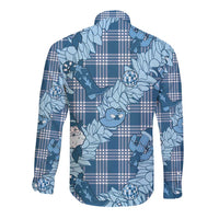 Blue Palaka Hawaii Cowboy Christmas Long Sleeve Button Shirt Paniolo Mix Maile Lei - Polynesian Pride