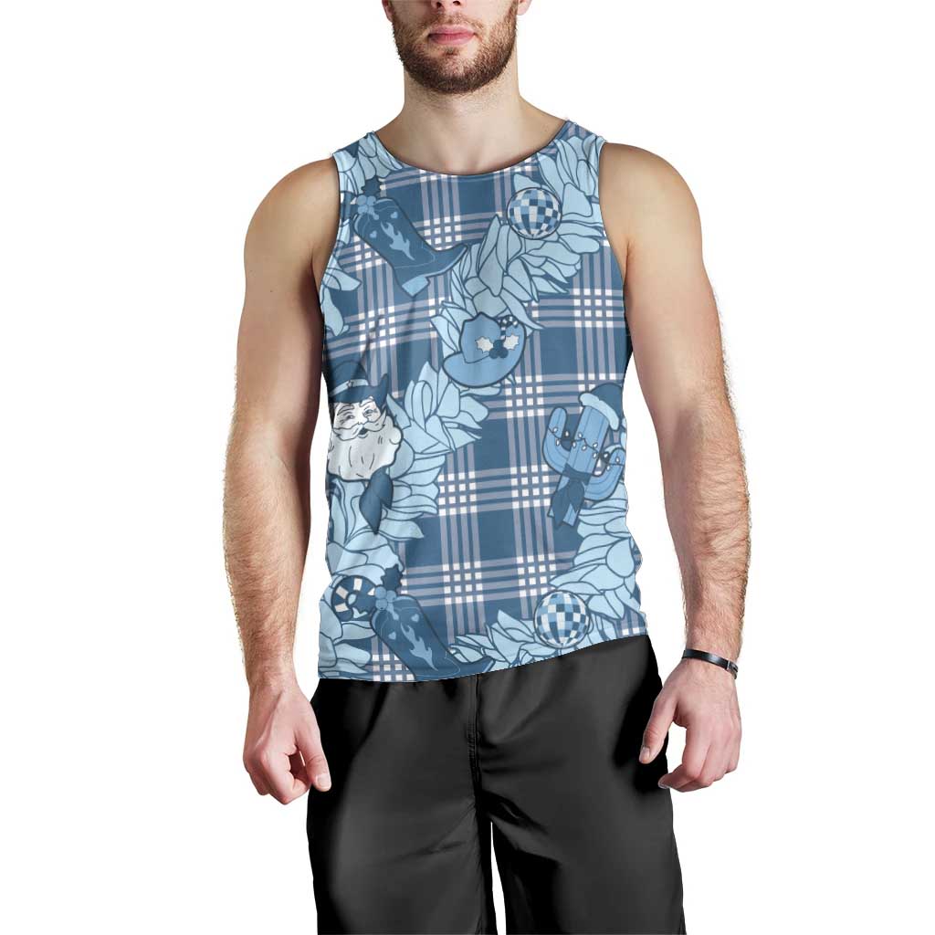 Blue Palaka Hawaii Cowboy Christmas Men Tank Top Paniolo Mix Maile Lei - Polynesian Pride
