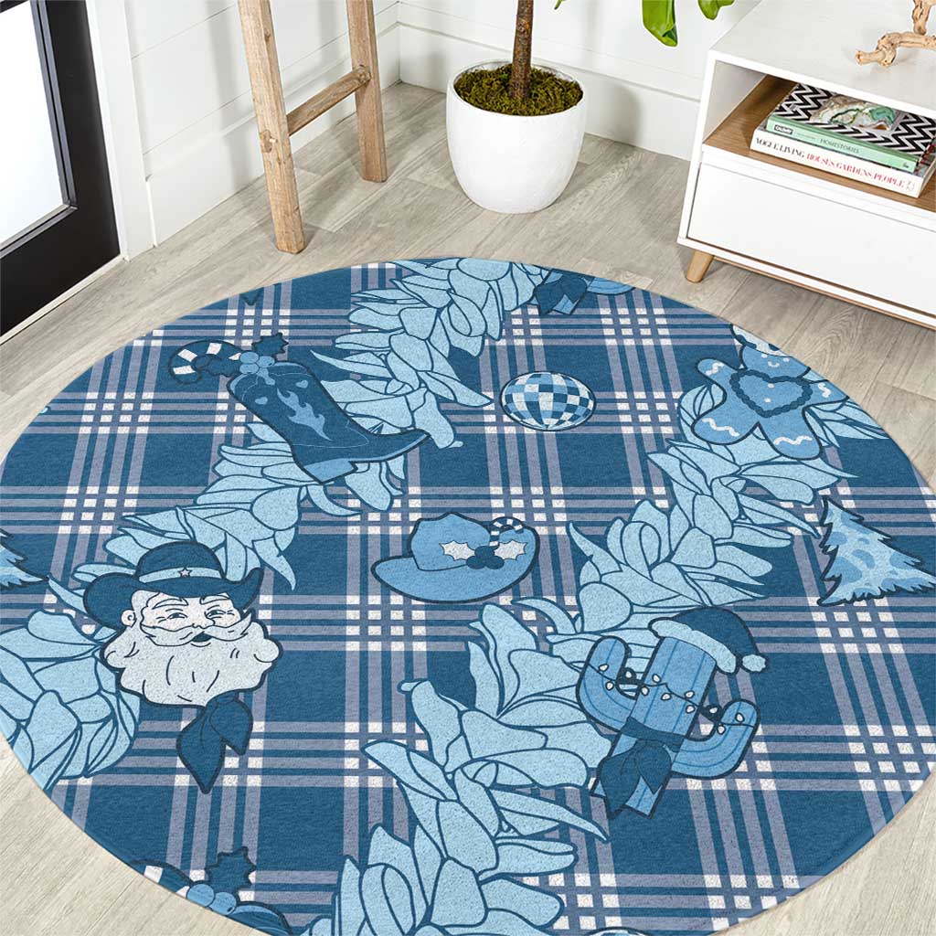 Blue Palaka Hawaii Cowboy Christmas Round Carpet Paniolo Mix Maile Lei - Polynesian Pride