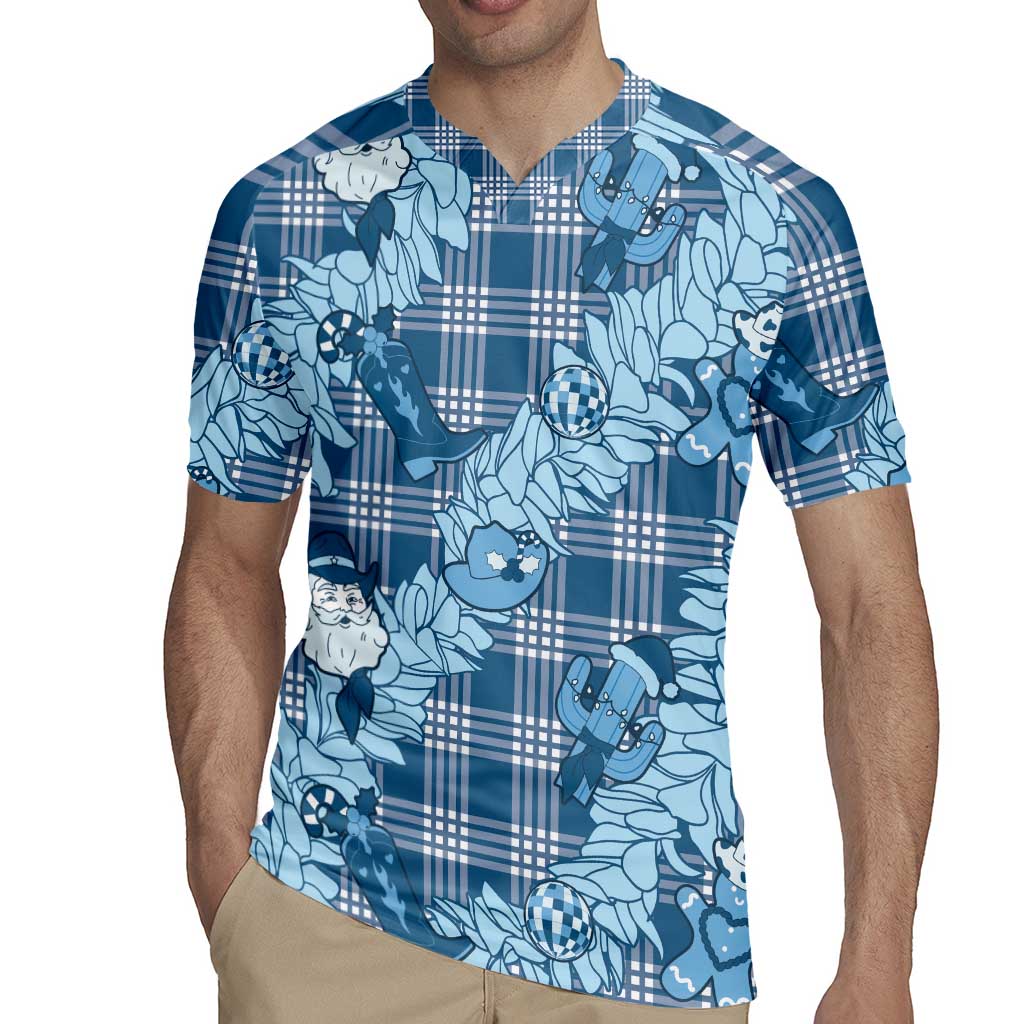 Blue Palaka Hawaii Cowboy Christmas Rugby Jersey Paniolo Mix Maile Lei - Polynesian Pride