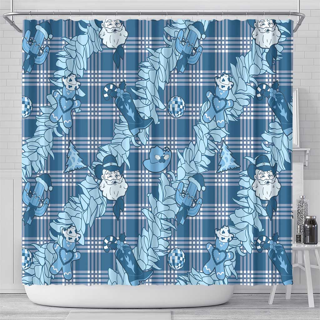 Blue Palaka Hawaii Cowboy Christmas Shower Curtain Paniolo Mix Maile Lei - Polynesian Pride
