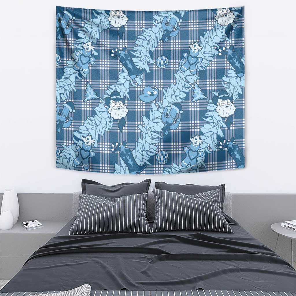 Blue Palaka Hawaii Cowboy Christmas Tapestry Paniolo Mix Maile Lei - Polynesian Pride