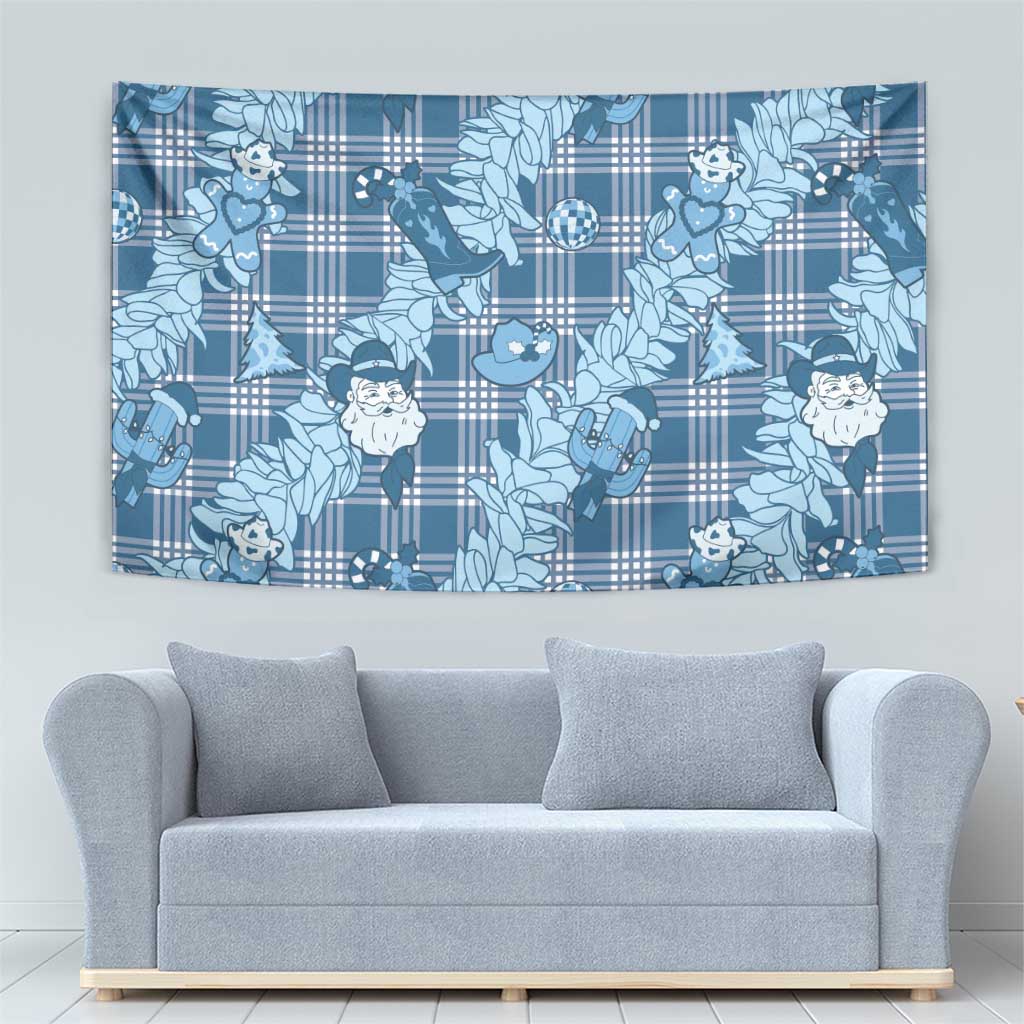 Blue Palaka Hawaii Cowboy Christmas Tapestry Paniolo Mix Maile Lei - Polynesian Pride