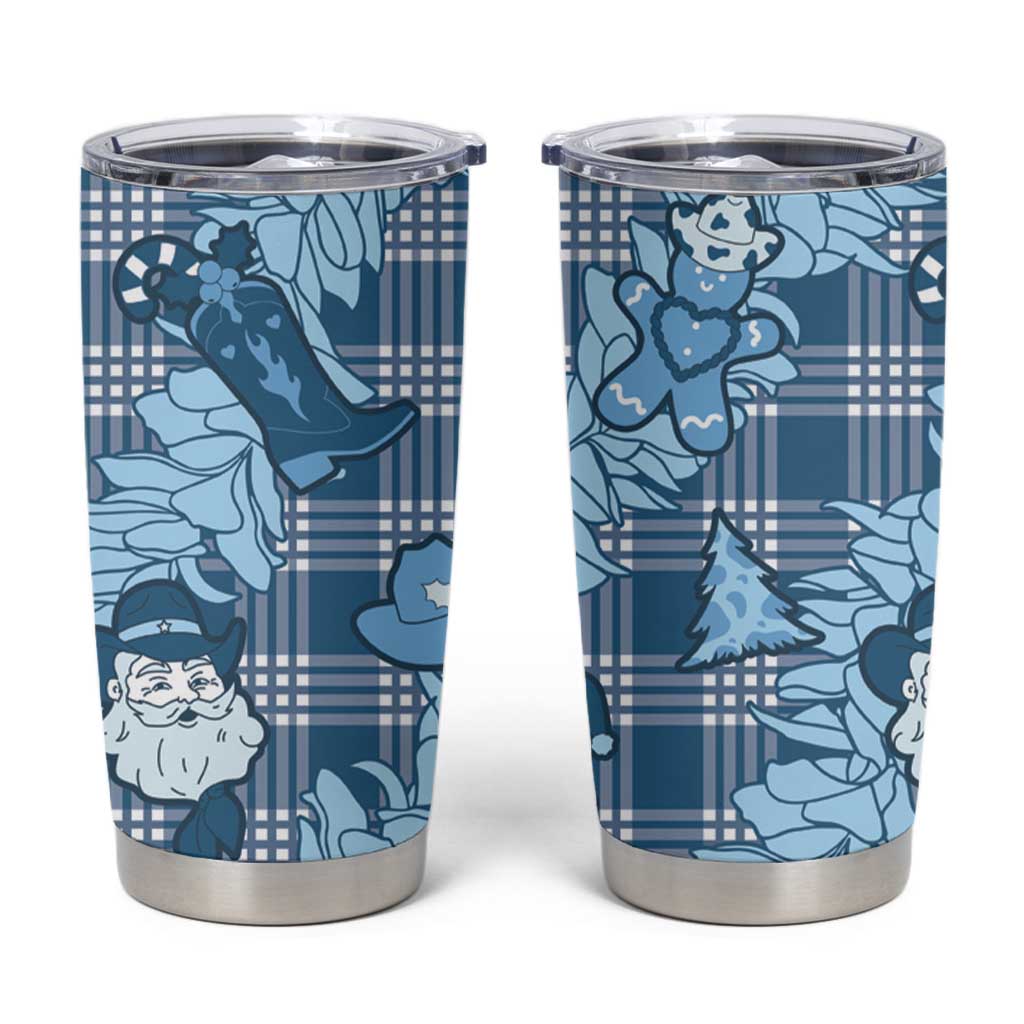 Blue Palaka Hawaii Cowboy Christmas Tumbler Cup Paniolo Mix Maile Lei - Polynesian Pride