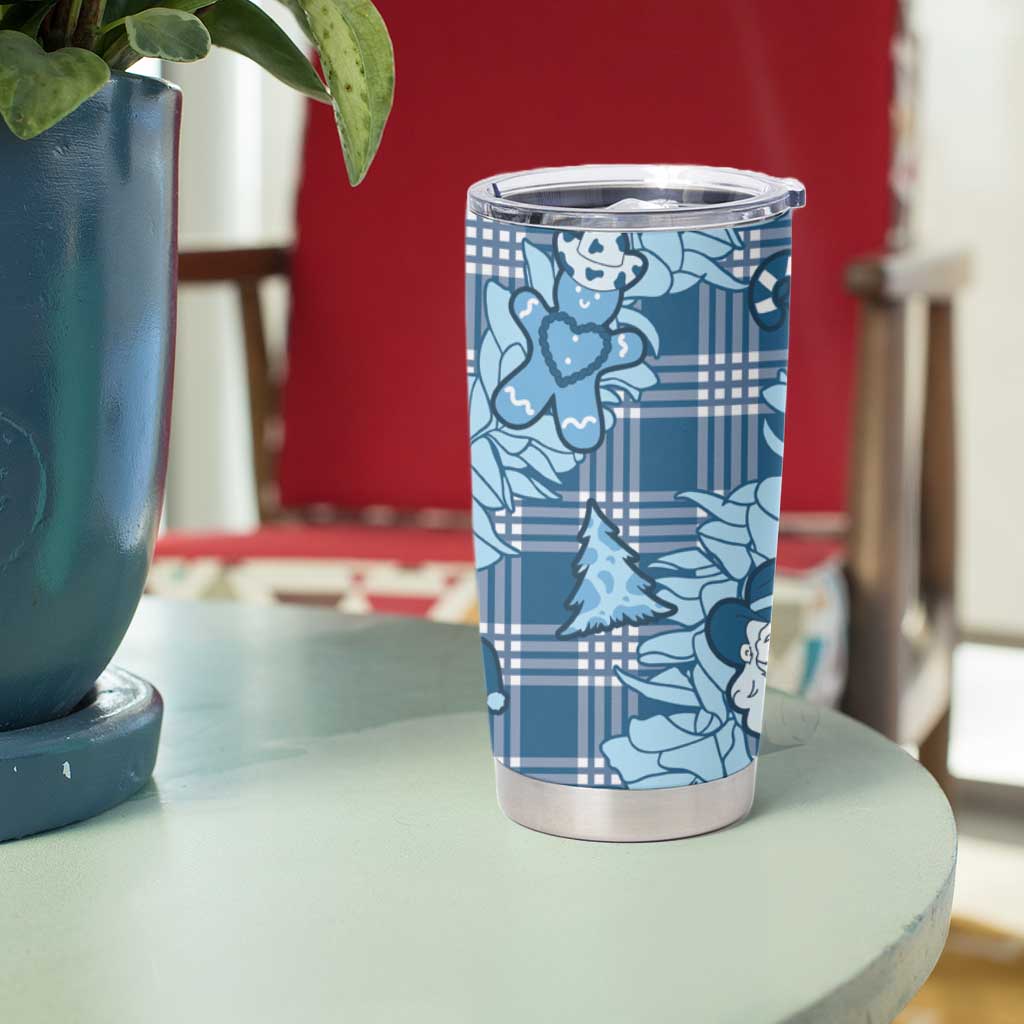 Blue Palaka Hawaii Cowboy Christmas Tumbler Cup Paniolo Mix Maile Lei - Polynesian Pride