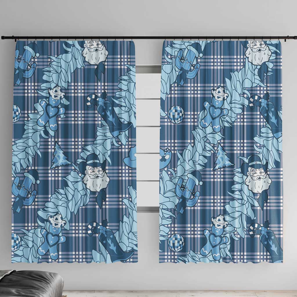 Blue Palaka Hawaii Cowboy Christmas Window Curtain Paniolo Mix Maile Lei - Polynesian Pride