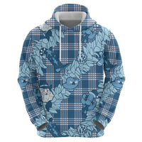 Blue Palaka Hawaii Cowboy Christmas Zip Hoodie Paniolo Mix Maile Lei - Polynesian Pride