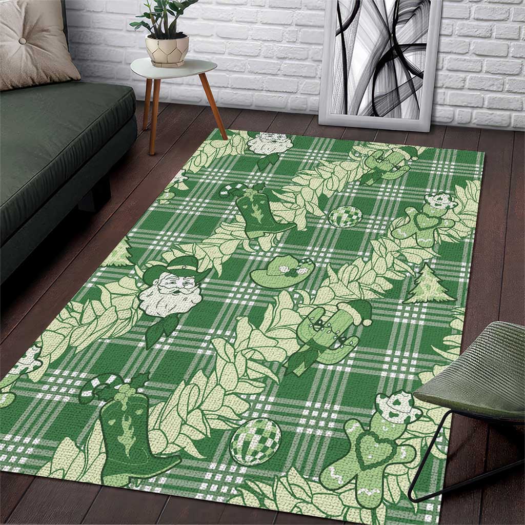 Green Palaka Hawaii Cowboy Christmas Area Rug Paniolo Mix Maile Lei - Polynesian Pride