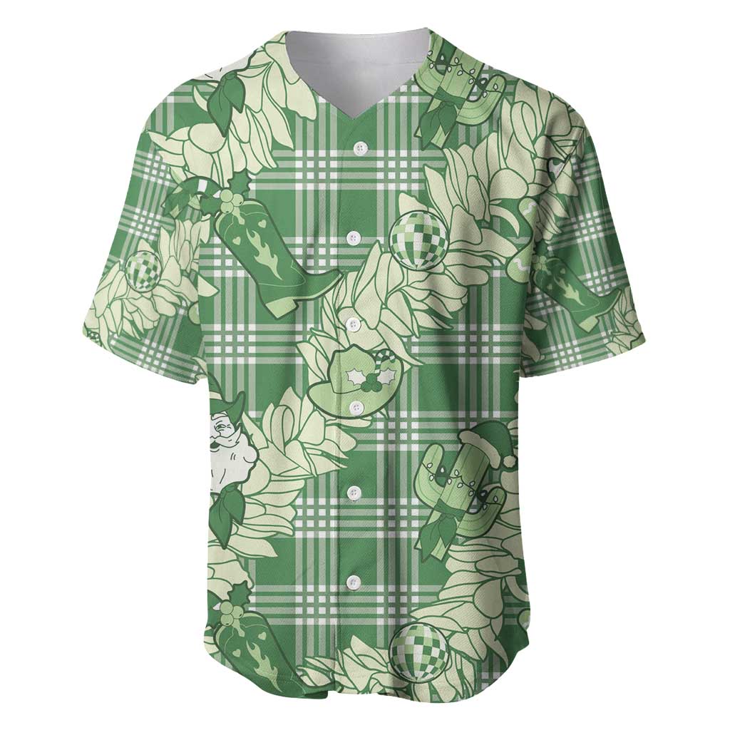 Green Palaka Hawaii Cowboy Christmas Baseball Jersey Paniolo Mix Maile Lei - Polynesian Pride