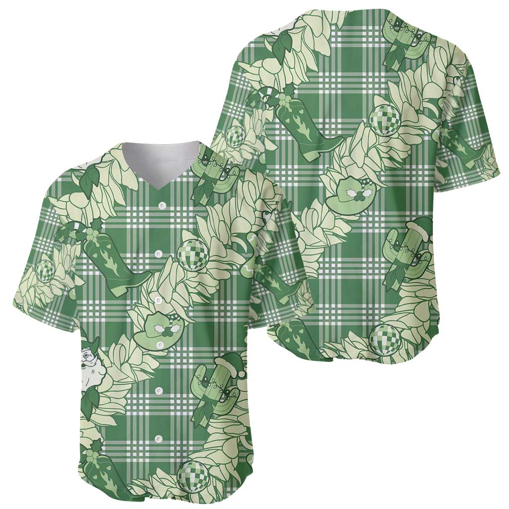 Green Palaka Hawaii Cowboy Christmas Baseball Jersey Paniolo Mix Maile Lei - Polynesian Pride
